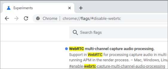 A preview of how to disable WebRTC in Chrome