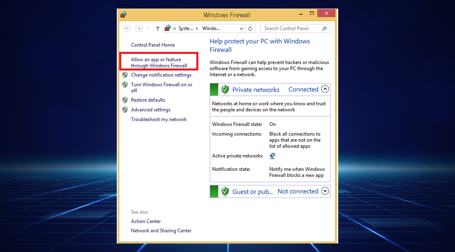 Allow an app or feature through Windows Firewall