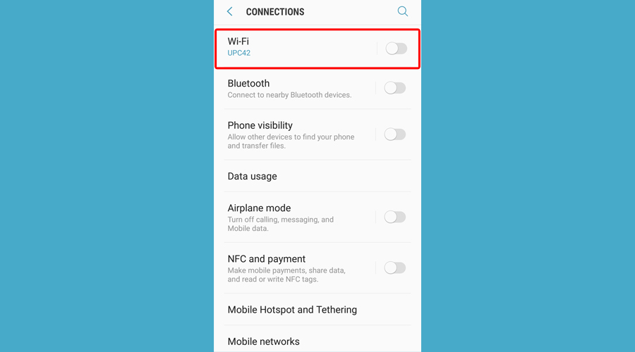 Android device shows Wi-Fi connection