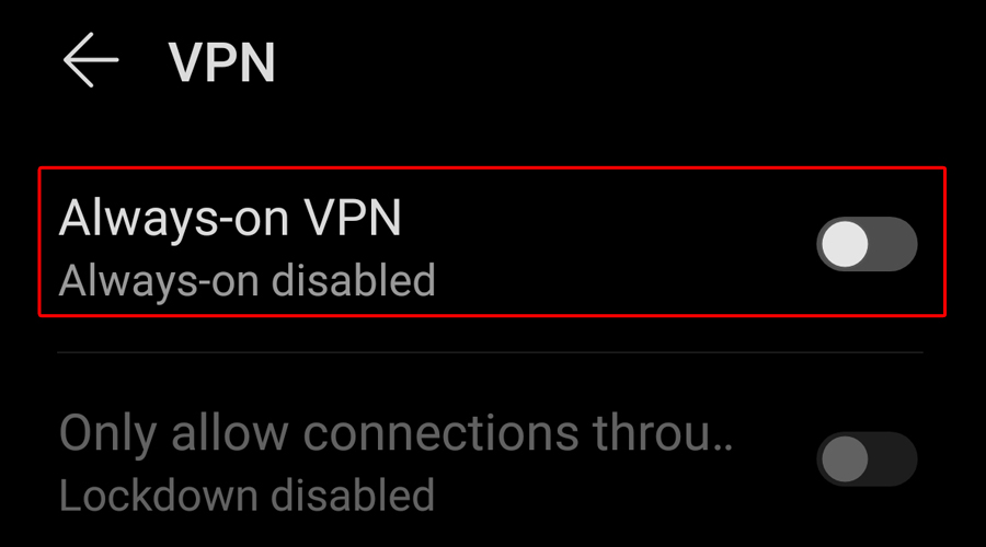 Android shows always-on VPN option