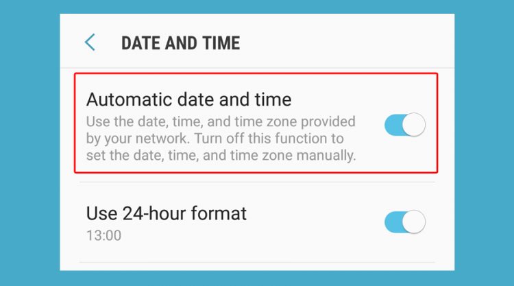 Android shows automatic date and time