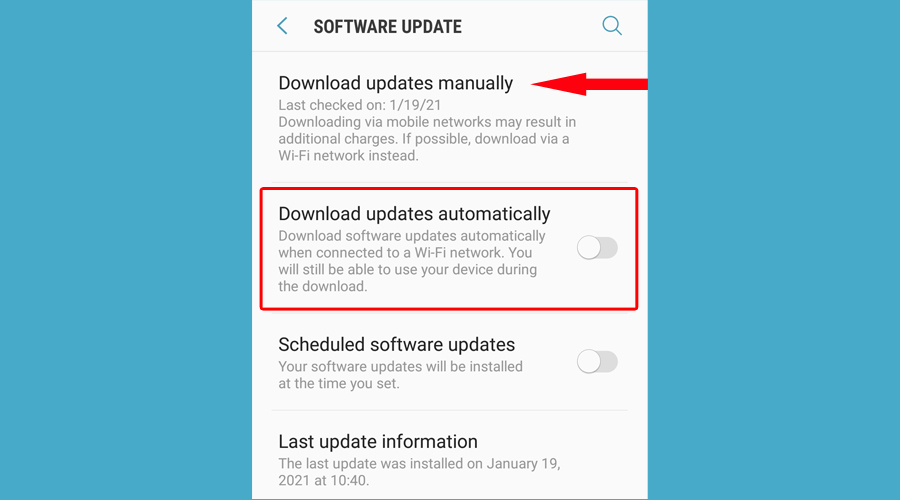 Android shows manually or automatically software updates