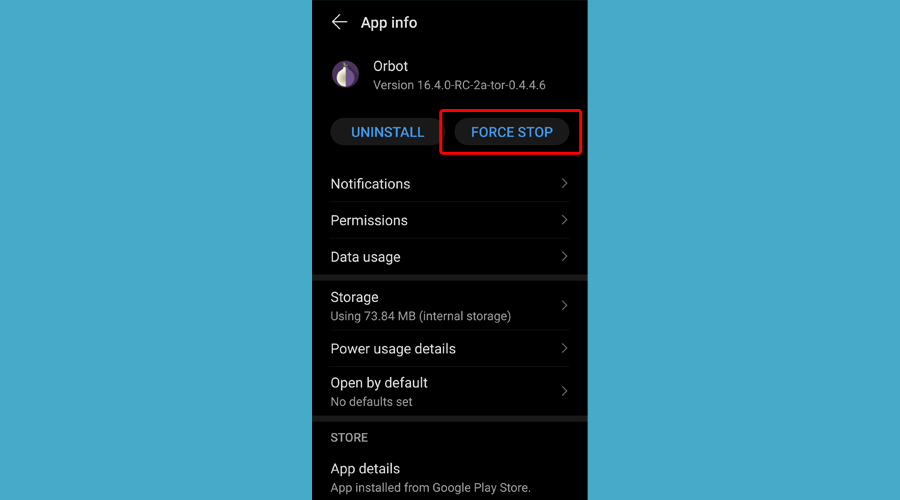 Android shows force stop Orbot