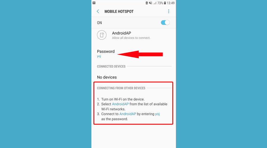 Android shows mobile hotspot setup
