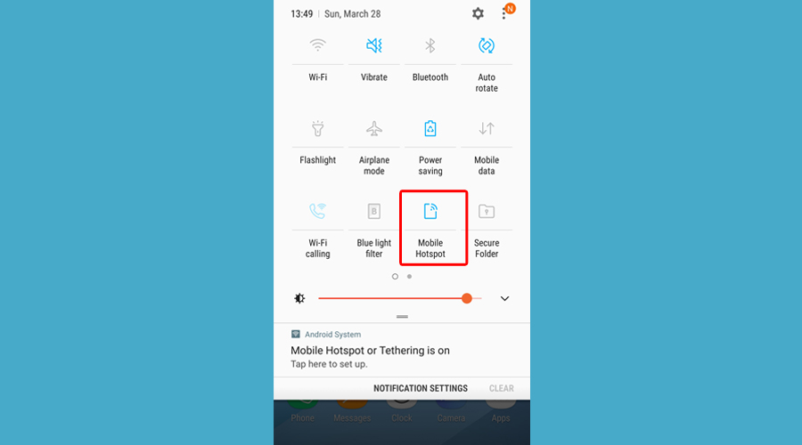 Android shows mobile hotspot