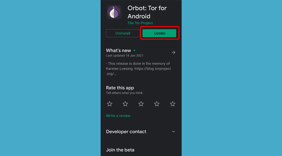 Android shows update Orbot