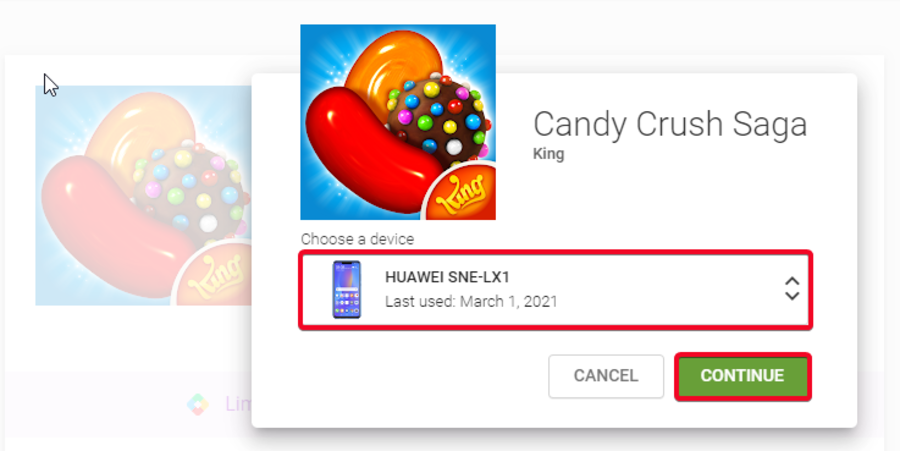 Candy Crush saga choose a device