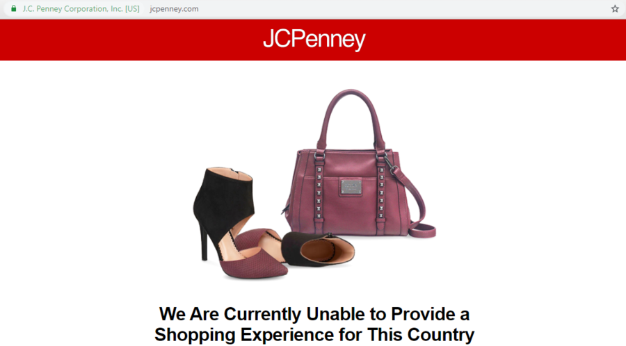 jcpenney unable to provide shopping experience to this country