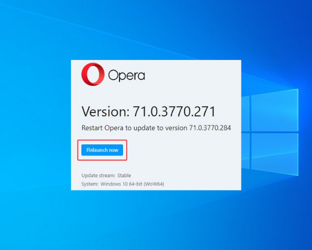 Opera shows update Relaunch now