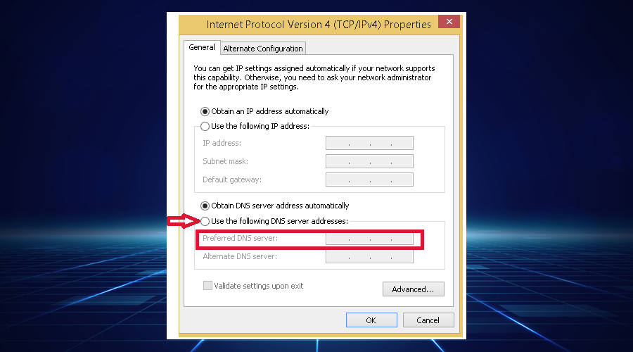 Windows shows DNS server addresses