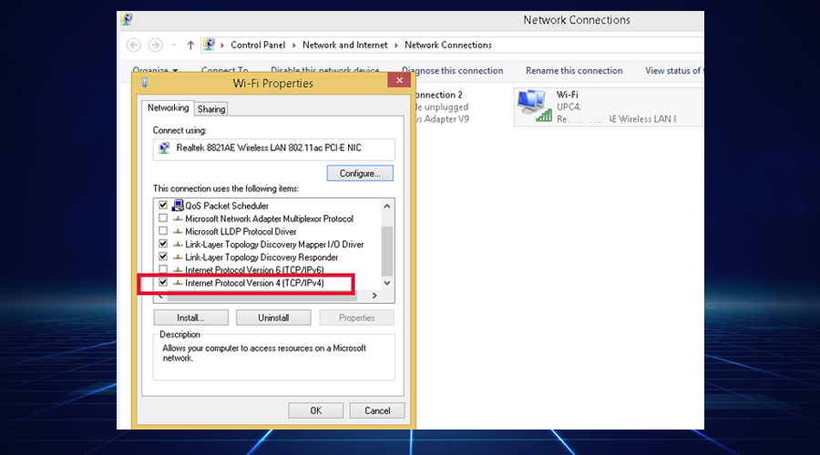 Windows shows WiFi properties Internet Protocol Version 4 TCP IPv4