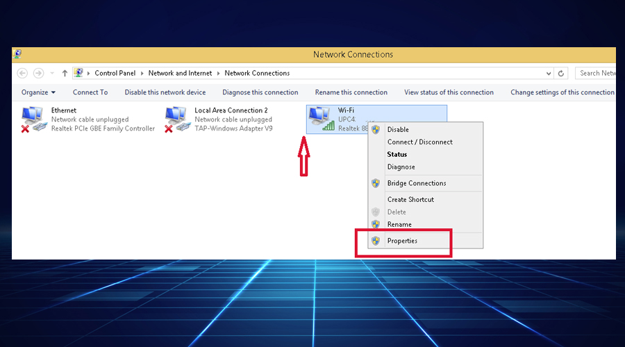 Network connections properties