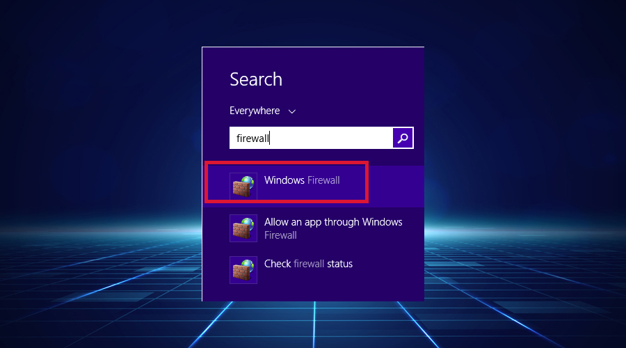 user searches for Windows Firewall