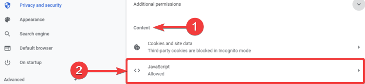 Chrome shows Content, JavaScript