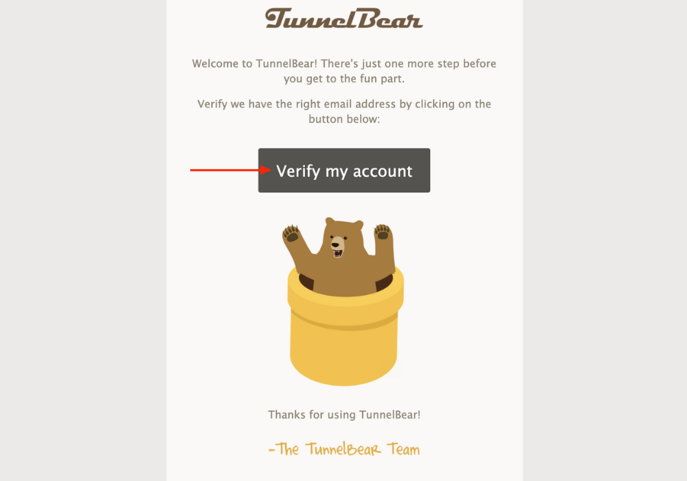TunnelBear verify email address