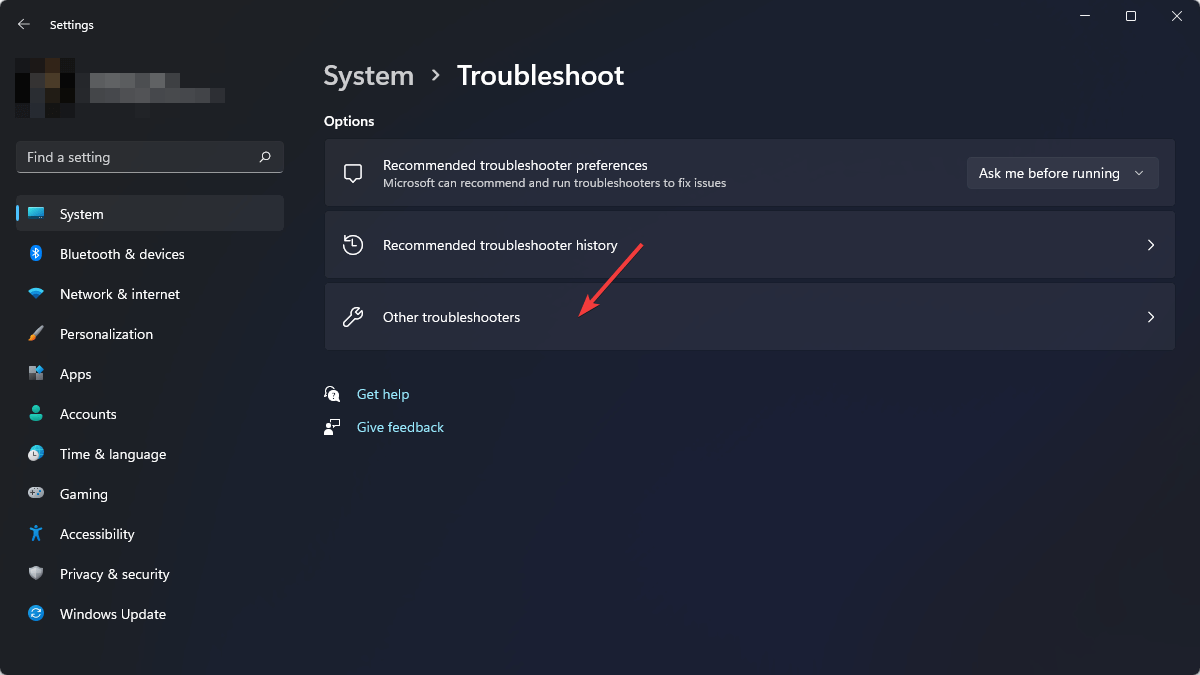 opening other troubleshooters win11 settings