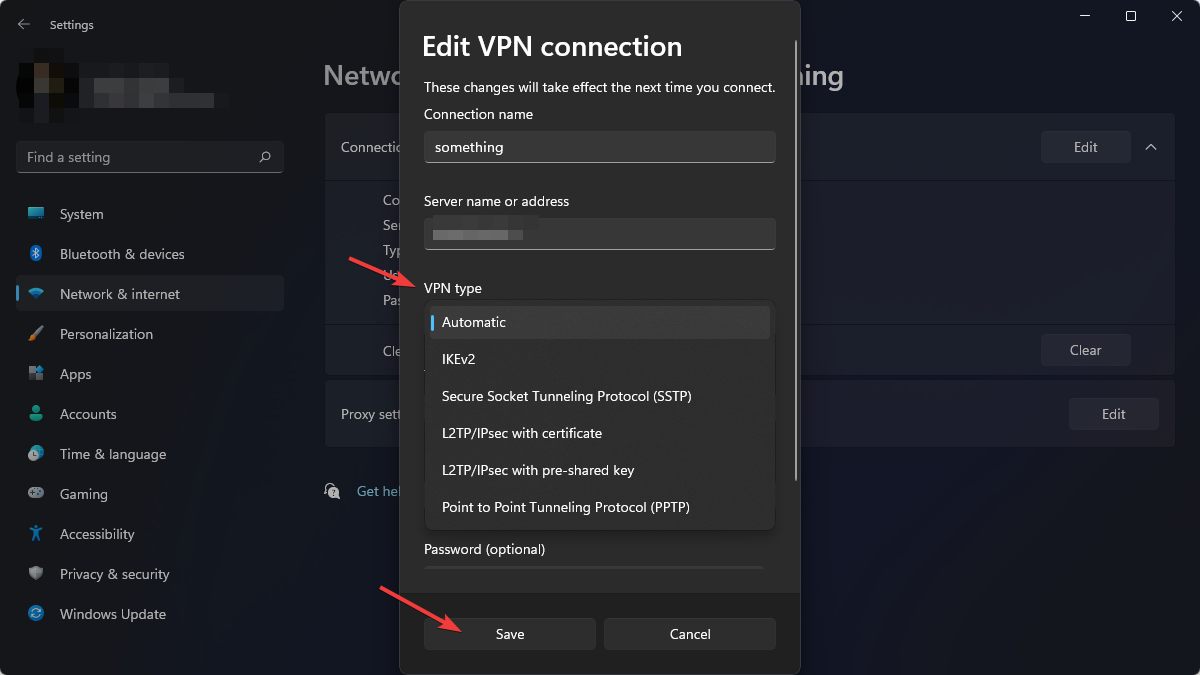 saving vpn config protocol win11 settings
