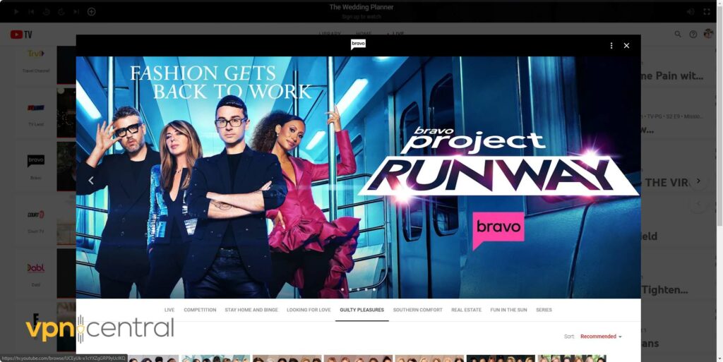 Bravo TV Project Runway featured in YouTube TV