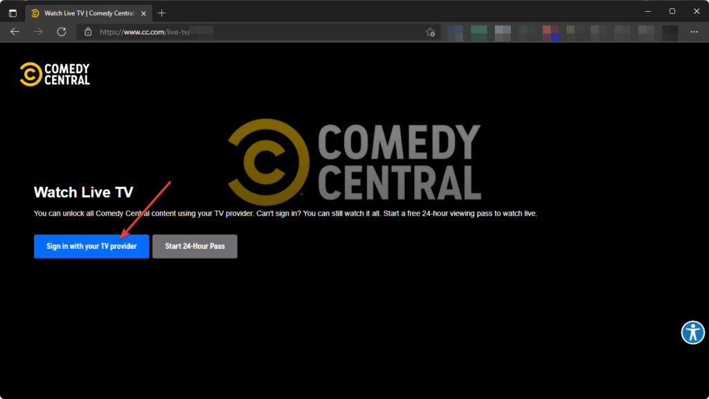 clicking select provider comedy central