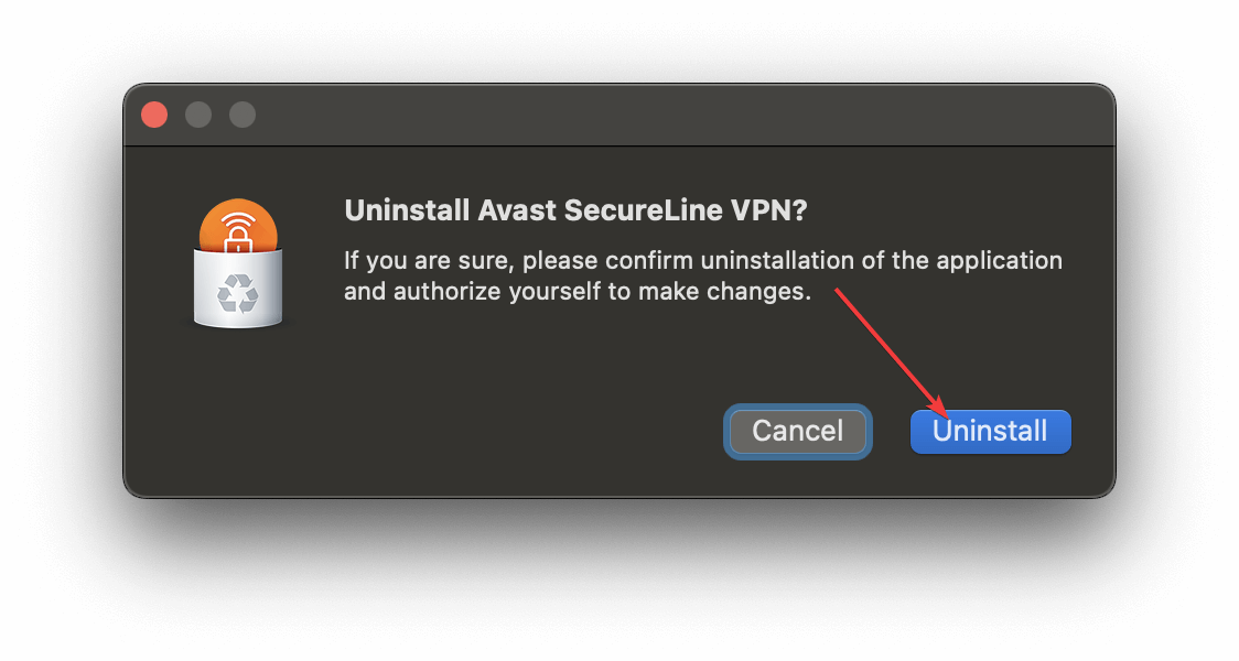 confirming uninstalling avast secureline vpn mac
