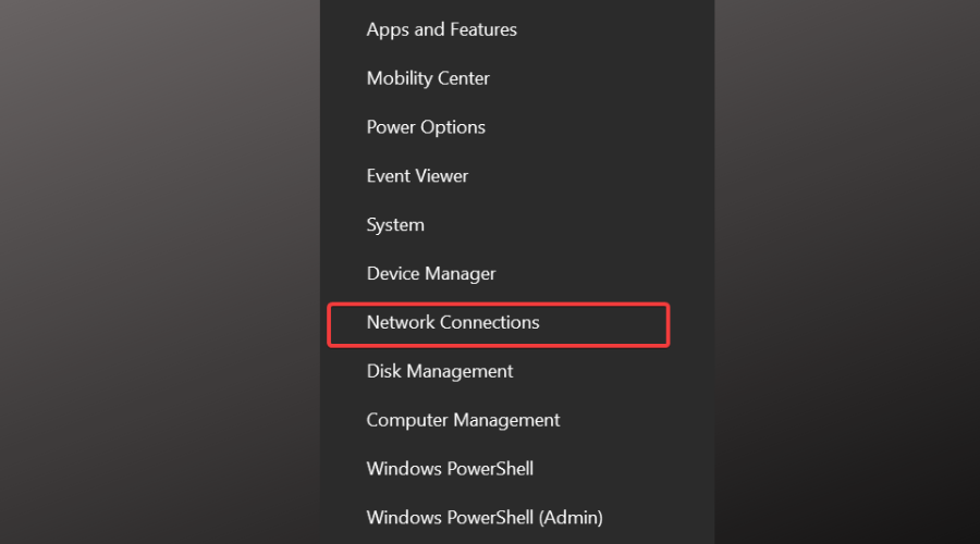 windows network connections panel