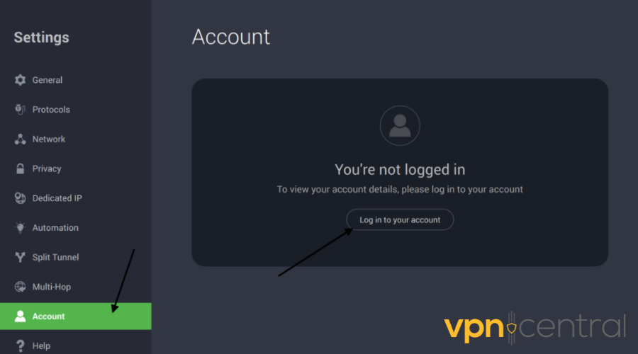 PIA VPN account login
