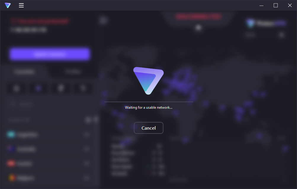 ProtonVPN waiting of a usable network