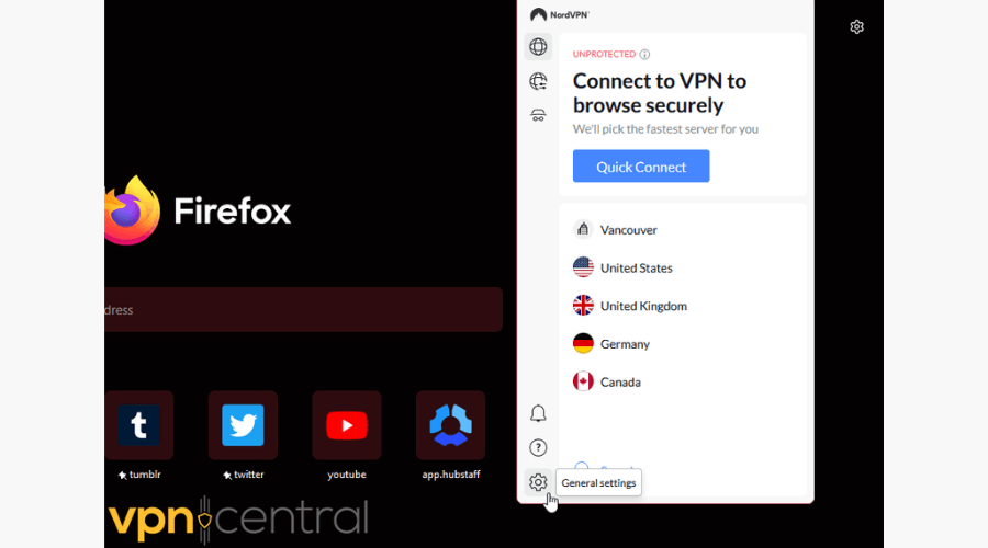 NordVPN add-on in Mozilla Firefox