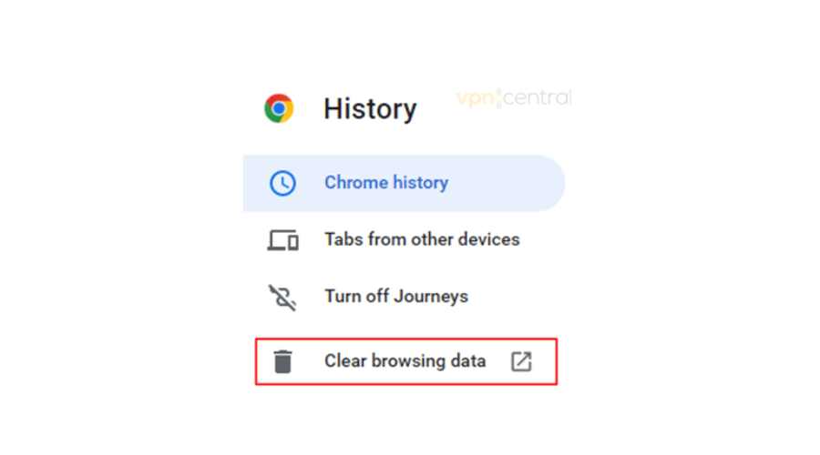 Chrome History menu