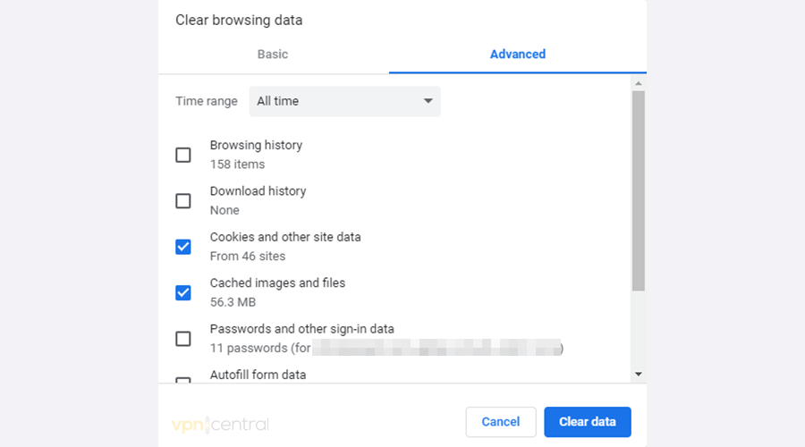 Clear browsing data on Chrome