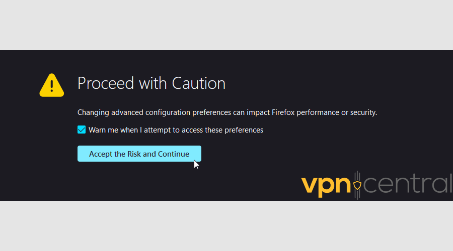 Caution pop-up in Mozilla