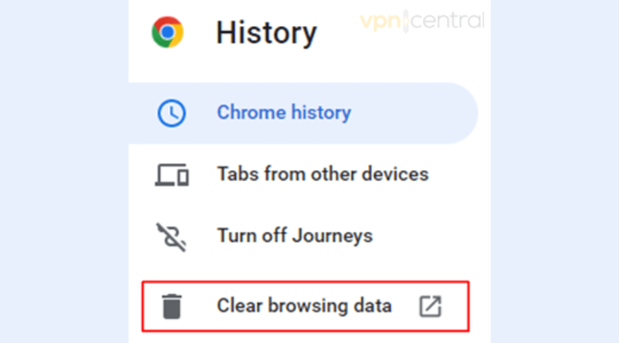 Clear browser data on Chrome