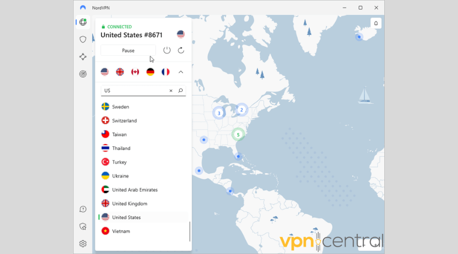 List of available NordVPN server locations 