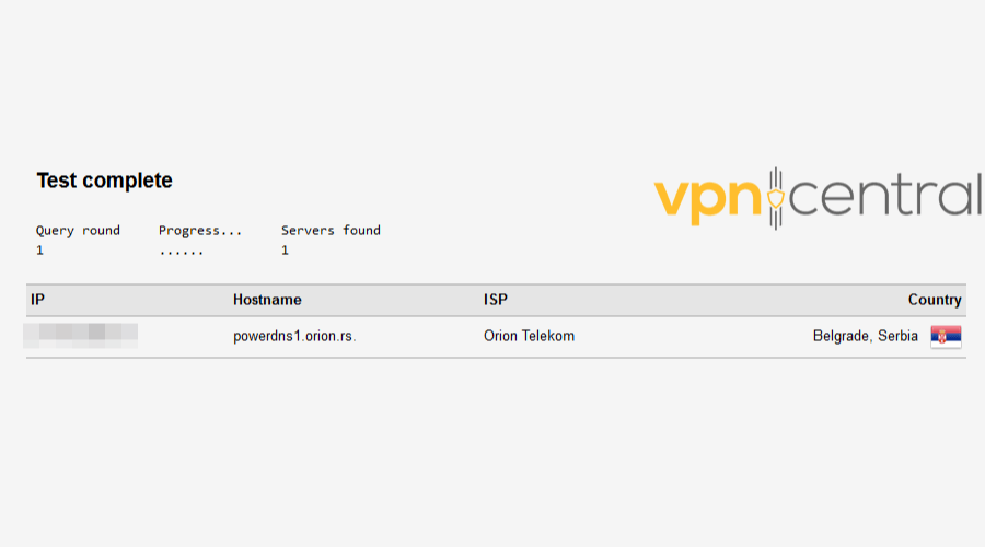 IP leak test results without a VPN