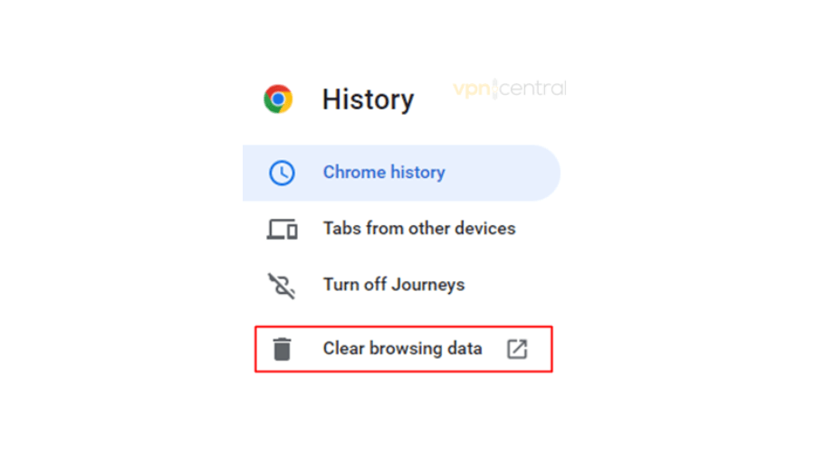 Chrome History menu