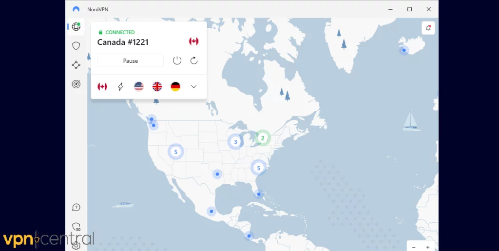 nordvpn connected to canada