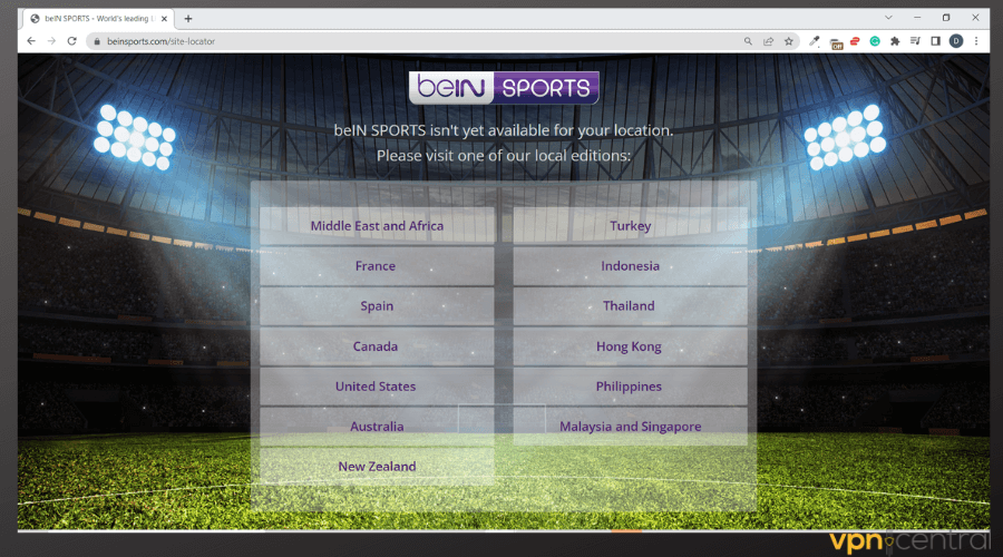 beinsports not available in uk