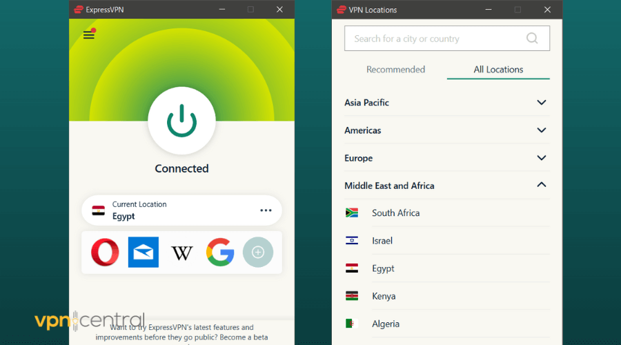 expressvpn connected to egypt