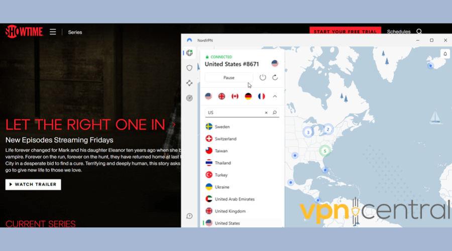 SHOWTIME with NordVPN on