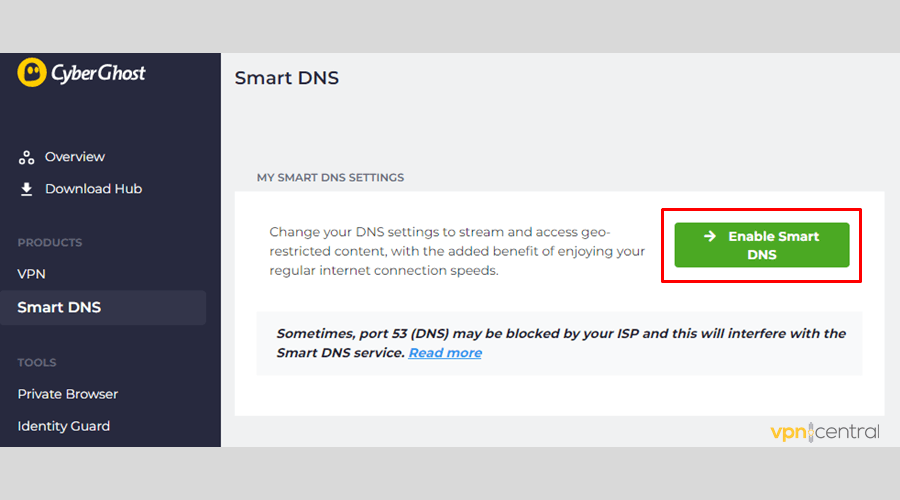 Enable Smart DNS on CyberGhost