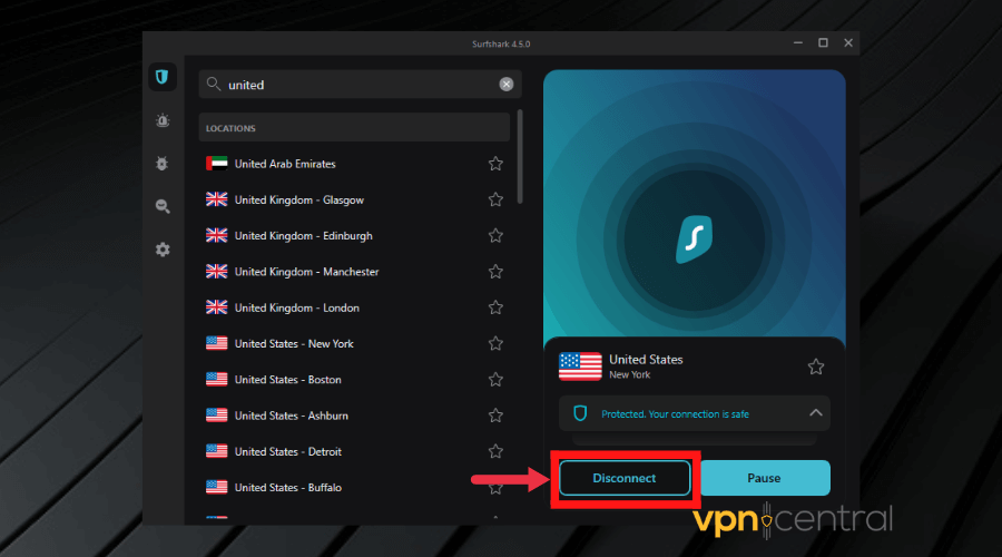 disconnect from vpn