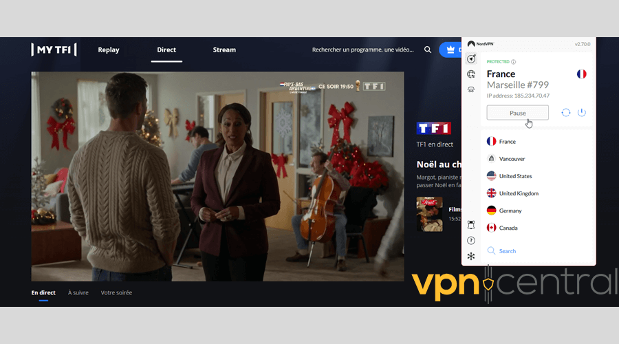 Watch TF1 outside France with NordVPN browser extension