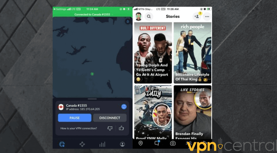 snapchat working with nordvpn connected