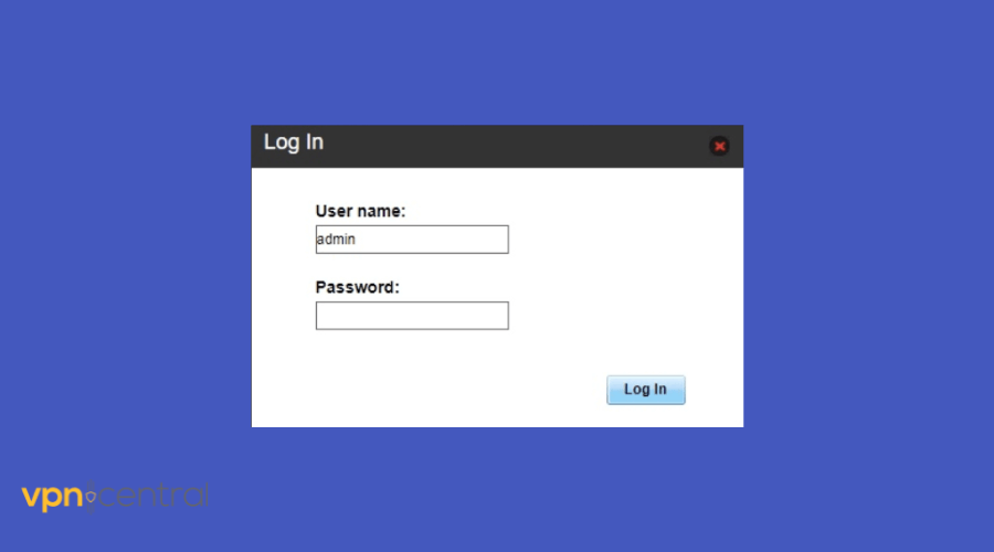 router admin panel log in