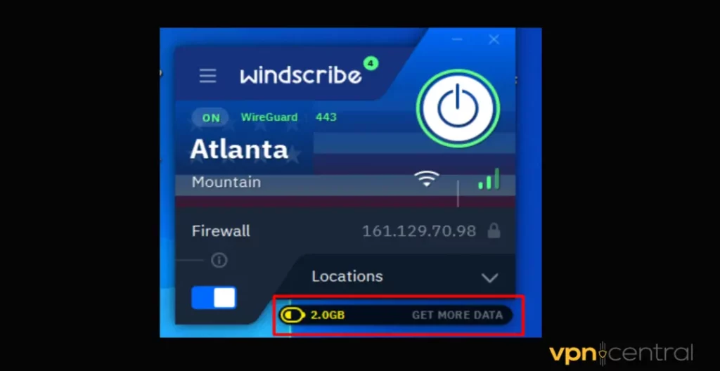 Windscribe data limit