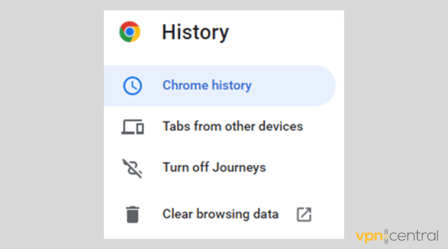 Chrome history window