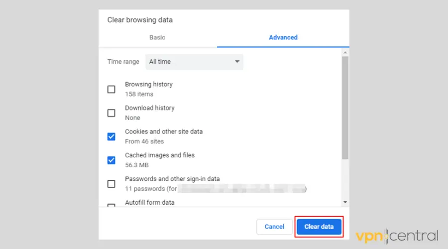 Clear all browsing data on Chrome