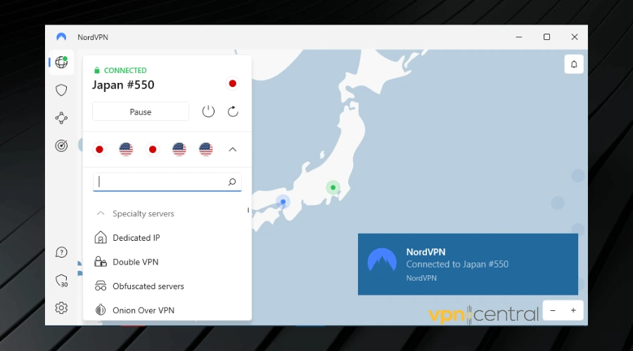 nordvpn connected to japan