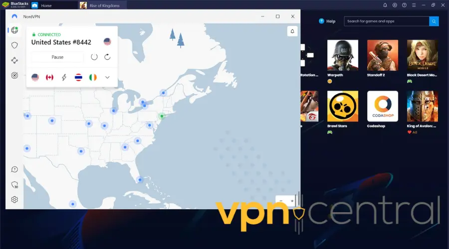 NordVPN connected to US server