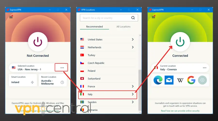 how to connect to an italian server on expressvpn